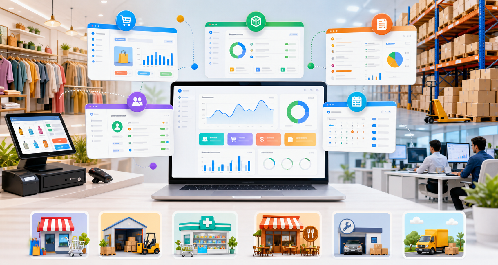 Customized business software dashboards for inventory billing CRM and reports