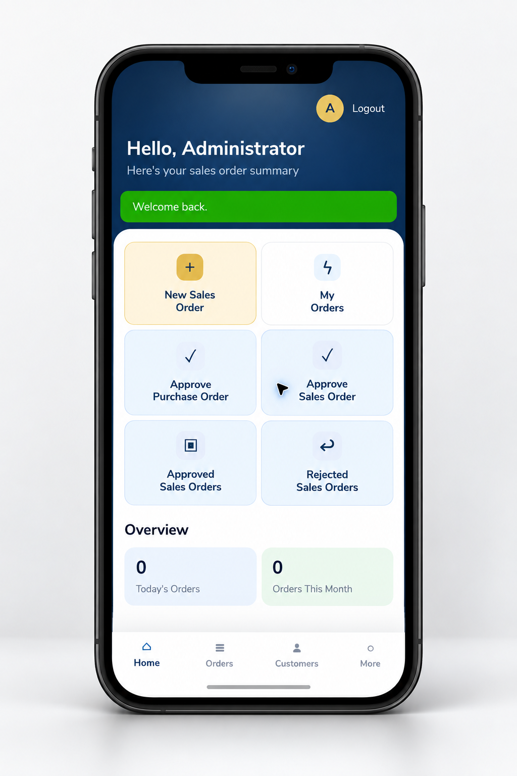 GSA Trading Mobile App sales order and approval dashboard displayed on a smartphone